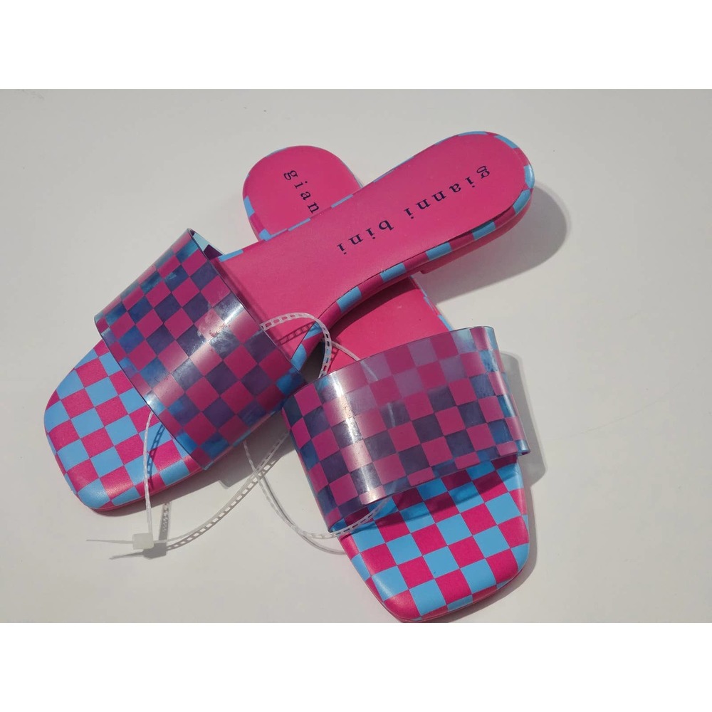 Cobitwo Checkred Banded Square Toe Pink& Purple Sandals